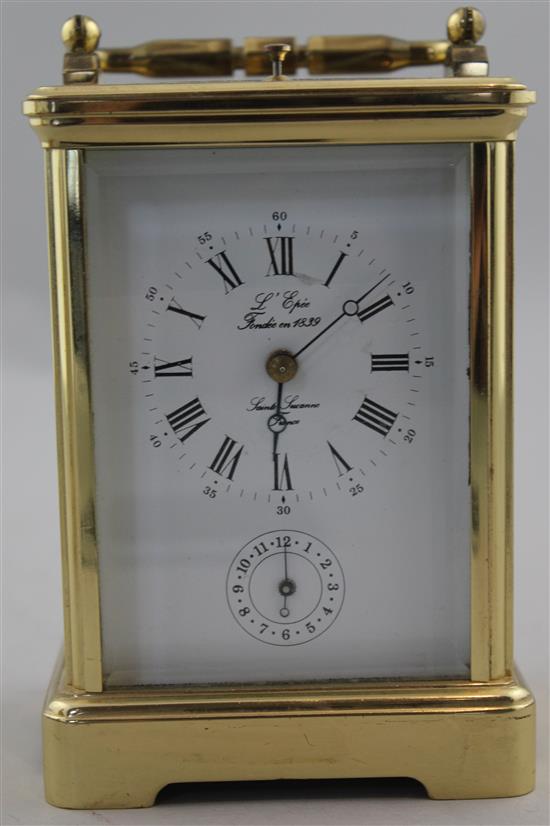 A LEpeé hour repeating carriage alarm clock, 5.75in.